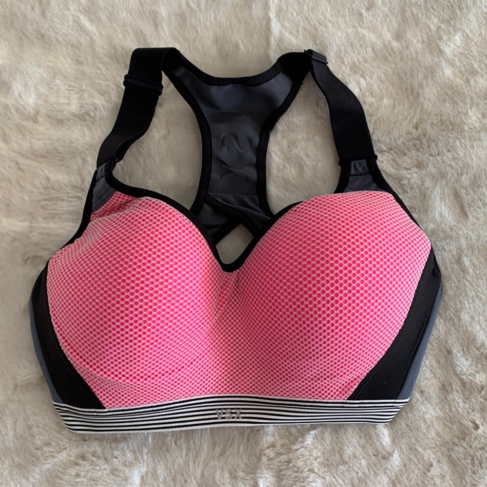 Victoria’s Secret padded sports bra. Pink and black. Size 32DD.